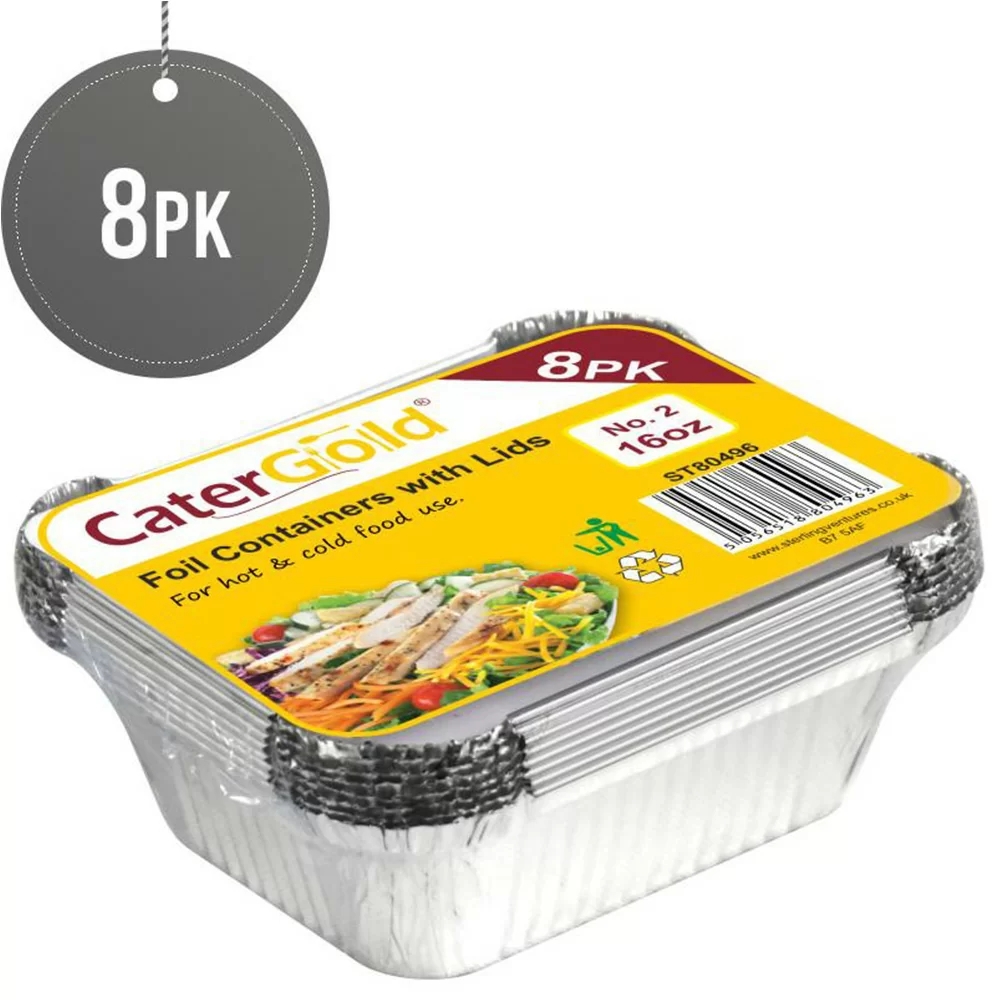 Pack of eight aluminium foil food pans with lids